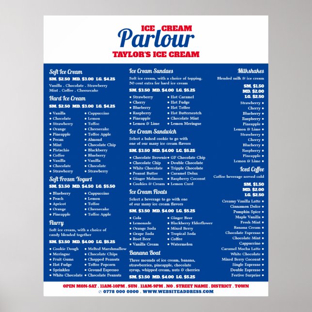 Moderne Speisekarte mit Eiscreme Poster (Vorne)