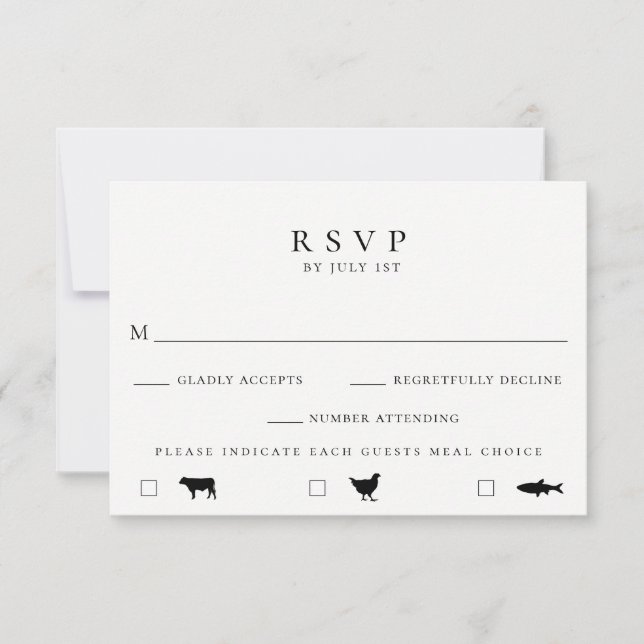 Moderne Speisekarte mit RSVP-Hochzeitskarte RSVP Karte (Vorderseite)