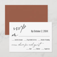 Moderne Speisekarte Terracotta Wedding RSVP Card