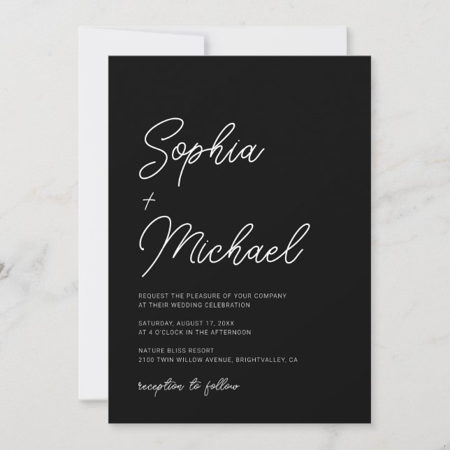 Moderne spielerische Schwarz-weiße Hochzeit Einladung (Vorderseite)