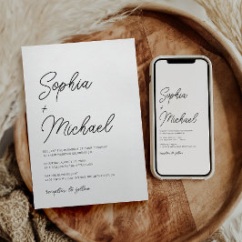 Moderne spielerische Schwarz-weiße Hochzeit Einladung