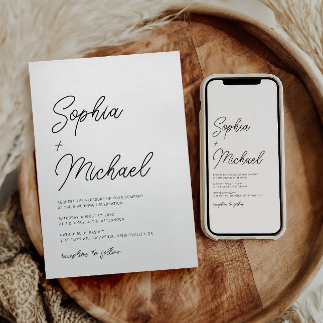 Moderne spielerische Schwarz-weiße Hochzeit Einladung (Von Creator hochgeladen)