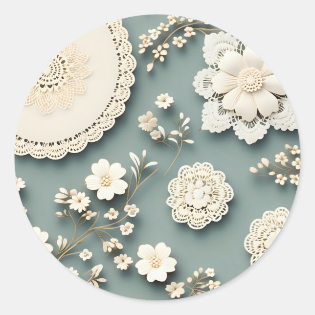 Moderne Spitzenweiße Blume Runder Aufkleber (Vorderseite)