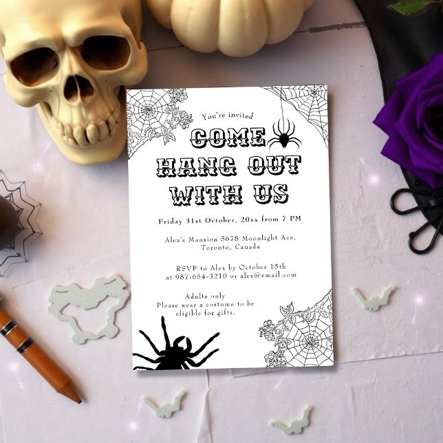 Moderne Spooky Spinnweb Black & White Halloween Einladung (Von Creator hochgeladen)