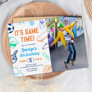 Moderne Sportarten Es ist Spielzeit! Kinder-Geburt Einladung