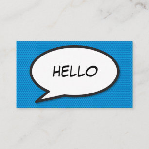 Moderne Sprechblase eines Comicbuchs in Blau HELLO Visitenkarte