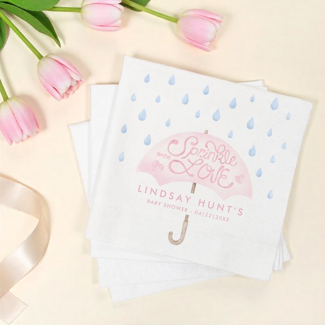 Moderne Sprinkle Babydusche Rosa Serviette (Umbrella - Sprinkle with Love Baby Shower Napkins)