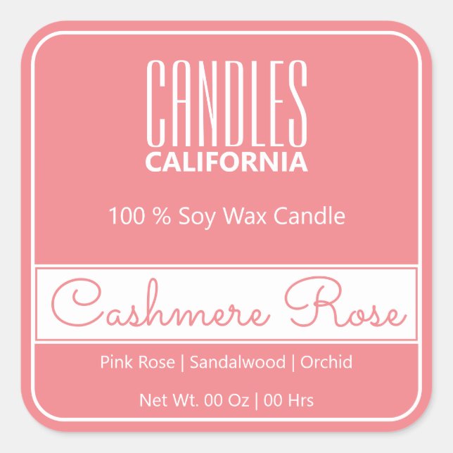Moderne Square Border Simple Pink Blush Candles Quadratischer Aufkleber (Vorderseite)