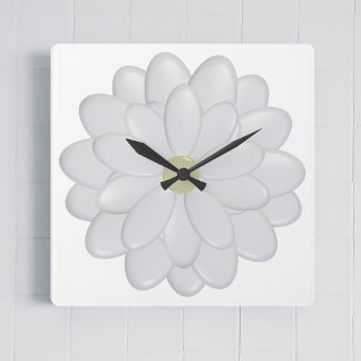 Moderne Square Daisy White Clock Quadratische Wanduhr