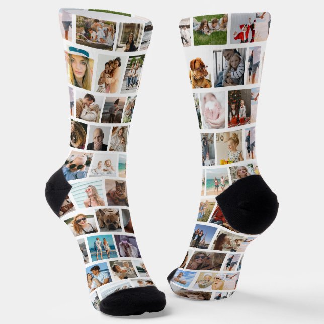 Moderne Square Grid Foto Collage Familie Freunde Socken (Gewinkelt)