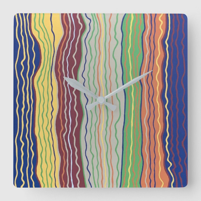 Moderne Squiggles 3 Wall Clock Quadratische Wanduhr (Vorderseite)