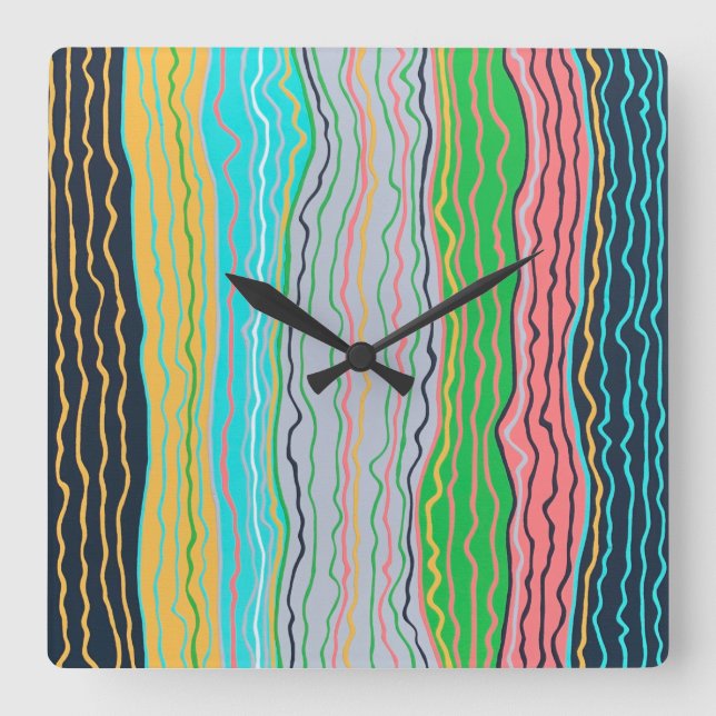 Moderne Squiggles Wall Clock Quadratische Wanduhr (Vorderseite)