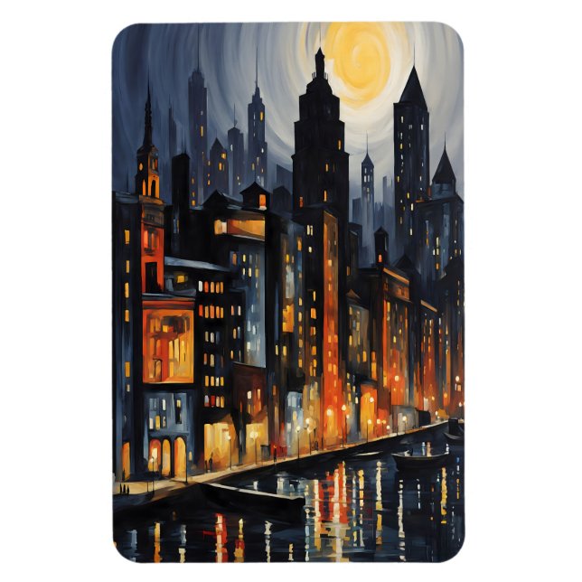 Moderne Stadtnachts - City Skyline bei Dusk Art Magnet (Vertikal)