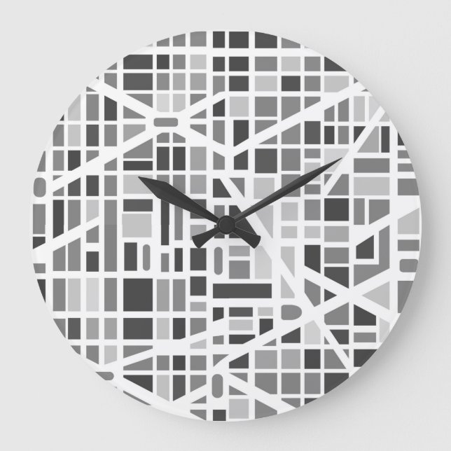 Moderne Stadtplan Schwarz-weiß Gray Office Dekorat Große Wanduhr (Vorderseite)
