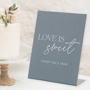 Moderne Stahlblaue Liebe ist süße Hochzeitstisch Sockelschild
