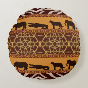 Moderne Stammes- Afrikanisches Giraffenmuster Tier Rundes Kissen