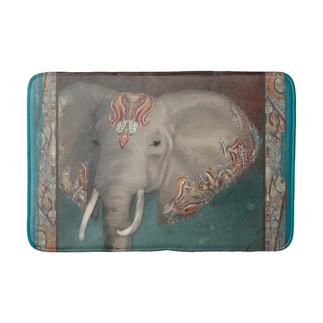 Moderne Stammes- Grenzelefant-Kunst Kaschmirs Badematte (Vorderseite)