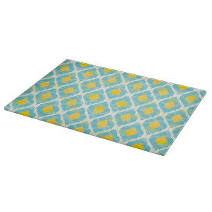 Moderne Stammes-Ikat-Blau-Gelb-Mode Schneidebrett