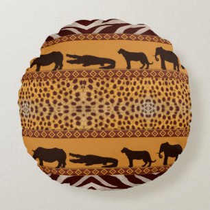Moderne Stammesafrikanische Gepard-Muster-Tierdruc Rundes Kissen