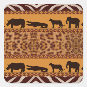 Moderne Stammesafrikanische Jaguar-Muster-Tierdruc Quadratischer Aufkleber