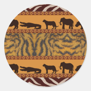 Moderne Stammesafrikanische Tiger Muster Tierprint Runder Aufkleber