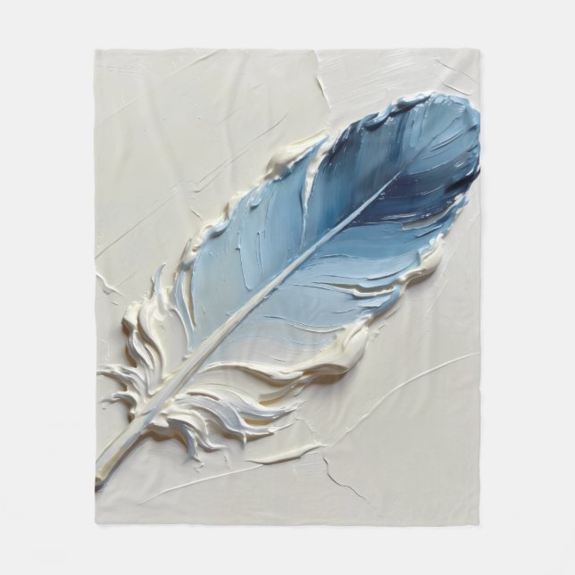 Moderne staubblaue 3D-Impasto-Feder-Ölgemälde Fleecedecke (Vorderseite)
