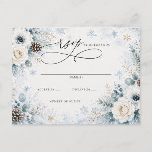 Moderne Staubblaue Blumige Winterhochzeit RSVP Postkarte