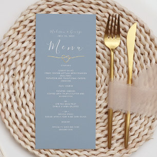 Moderne staubblaue Hochzeitsmenükarte Menükarte