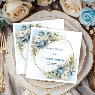 Moderne staubblaue Pfingstrosen Hochzeitsserviette Serviette