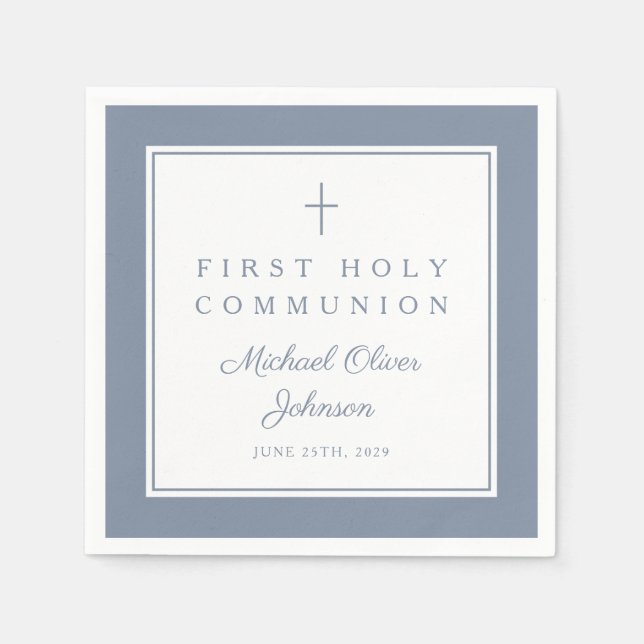 Moderne staubblaue religiöse Jungen-Erstkommunion Serviette (Vorderseite)