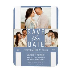Moderne staubblaue Save-the-Date-Hochzeits-Fotogro Magnet