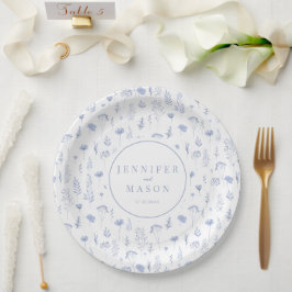 Moderne staubblaue Wildblume Hochzeitspapiere Tell Pappteller