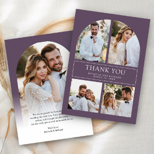Moderne staubige lila Bögen-Foto-Collage-Hochzeit Dankeskarte