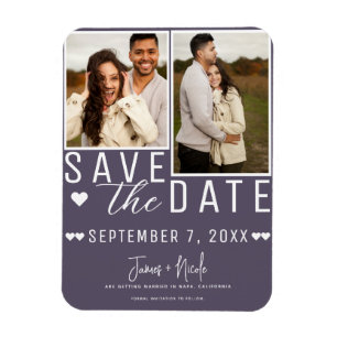 Moderne staubige lila Save-the-Date 2-Foto-Hochzei Magnet