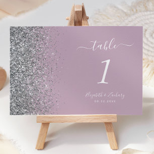 Moderne staubige lila-silberne Glitterrand-Hochzei Tischnummer