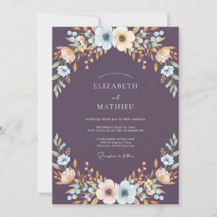 Moderne staubige Pflaumen-Wildblumen-Hochzeit Einladung