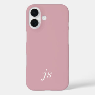Moderne staubige Rosé Pink Weiße Monogramm Name iPhone 16 Hülle