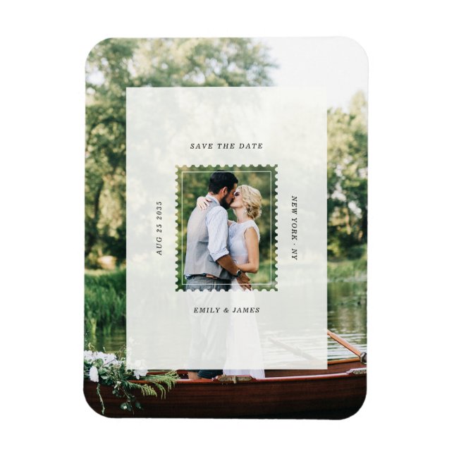 Moderne Stempel Save the Date Hochzeitsfoto Magnet (Vertikal)