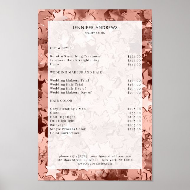 Moderne, Sterne Glassalon Preisliste Poster (Vorne)
