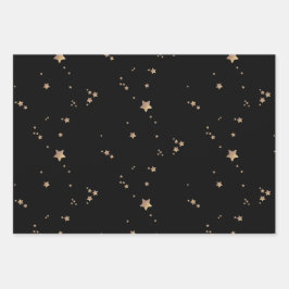 Moderne Sterne | Minimalistischer Schwarzschieferu Geschenkpapier Set