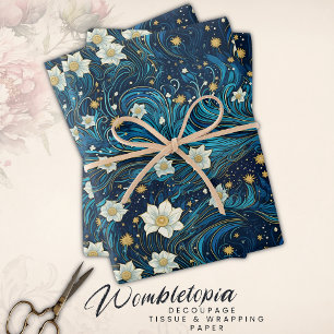 Moderne Sternennacht & Weiße Lilie Geschenkpapier Set