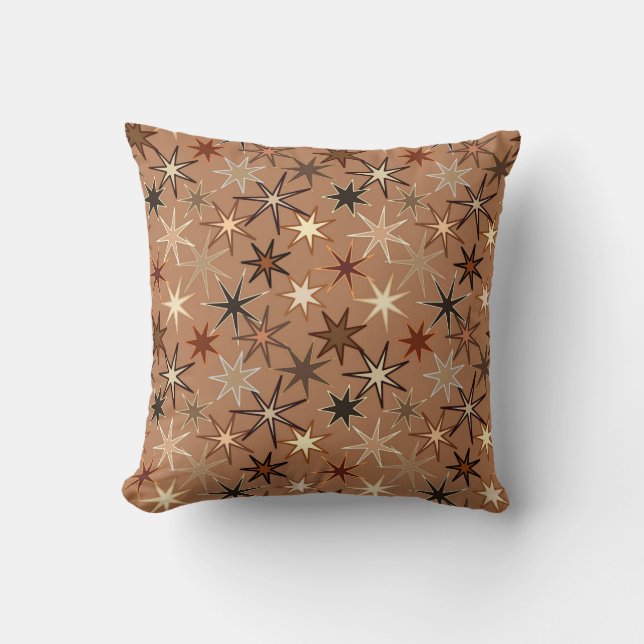 Moderne Sternexplosion Print, Coffee Brown und Bei Kissen (Vorderseite)