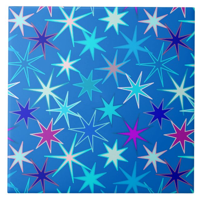 Moderne Sternexplosion Print, Deep Cerulean Blue Fliese (Vorderseite)