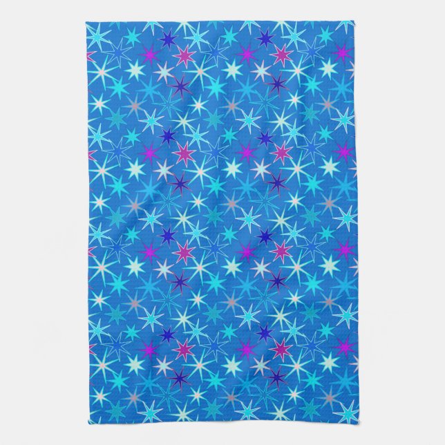 Moderne Sternexplosion Print, Deep Cerulean Blue Geschirrtuch (Vertikal)