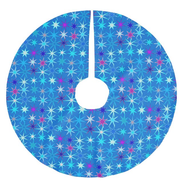Moderne Sternexplosion Print, Deep Cerulean Blue Polyester Weihnachtsbaumdecke (Vorderseite)