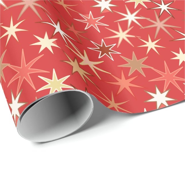 Moderne Sternexplosion Print, Deep Mandarin Orange Geschenkpapier (Rolleneckpunkt)