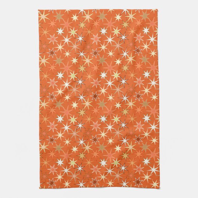 Moderne Sternexplosion Print, Deep Mandarin Orange Geschirrtuch (Vertikal)