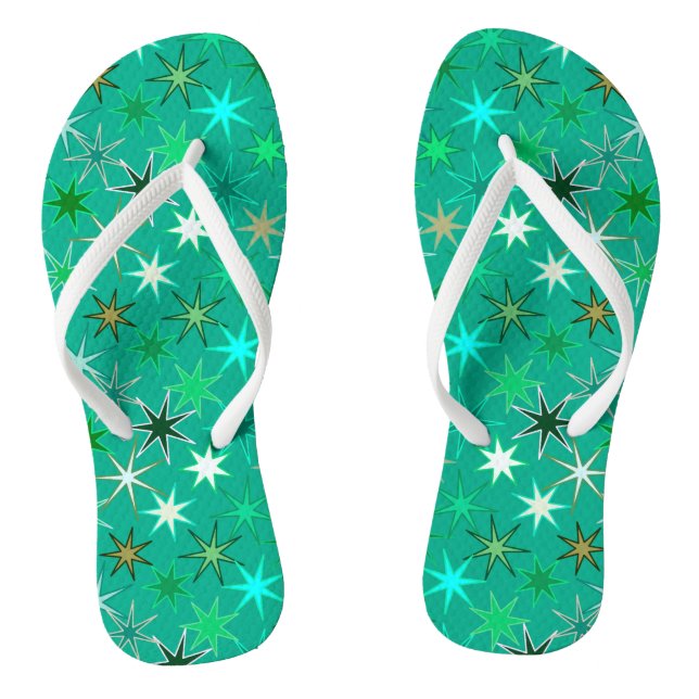 Moderne Sternexplosion Print, Türkis und Aqua Flip Flops (Fußbett)