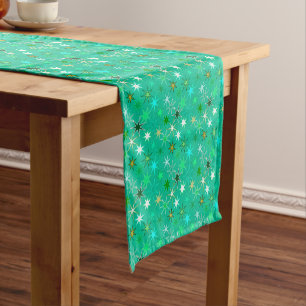 Moderne Sternexplosion Print, Türkis und Aqua Kurzer Tischläufer