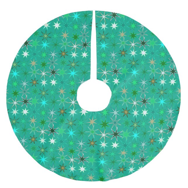 Moderne Sternexplosion Print, Türkis und Aqua Polyester Weihnachtsbaumdecke (Vorderseite)